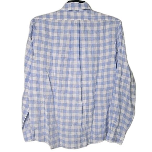 Brooks Brothers 1818 The Original Polo Blue White LINEN Button Down Shirt Medium - Picture 2 of 5